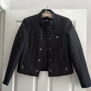 DKNY Black Bomber Jacket with Quilted Texture